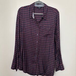 Lucky Brand Navy and Burgundy Plaid Shirt - Size L